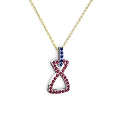 Simla Kolye - Lab safir ve rodolit garnet 8 ayar beyaz altın kolye (40 cm gümüş rolo zincir) #ws272p