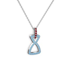 Simla Kolye - Garnet ve akuamarin 8 ayar beyaz altın kolye (40 cm beyaz altın rolo zincir) #wxc617