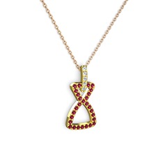 Simla Kolye - Pırlanta ve rodolit garnet 925 ayar altın kaplama gümüş kolye (0.55 karat, 40 cm rose altın rolo zincir) #x1tcwt