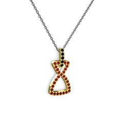 Simla Kolye - Siyah zirkon ve garnet 14 ayar altın kolye (40 cm gümüş rolo zincir) #x4aed8