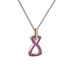 Swarovski ve ametist 8 ayar rose altın kolye (40 cm gümüş rolo zincir)
