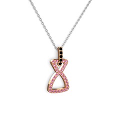 Siyah zirkon ve pembe kuvars 14 ayar rose altın kolye (40 cm beyaz altın rolo zincir)