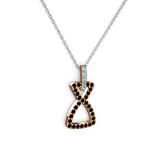 Simla Kolye - Akuamarin ve siyah zirkon 925 ayar rose altın kaplama gümüş kolye (40 cm gümüş rolo zincir) #xenzg3