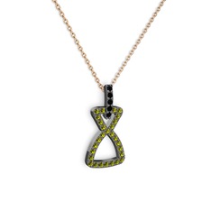 Simla Kolye - Siyah zirkon ve peridot 925 ayar siyah rodyum kaplama gümüş kolye (40 cm rose altın rolo zincir) #xgp1xe