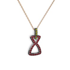 Peridot ve garnet 925 ayar siyah rodyum kaplama gümüş kolye (40 cm rose altın rolo zincir)