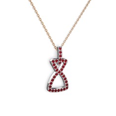 Kök yakut ve garnet 925 ayar gümüş kolye (40 cm rose altın rolo zincir)