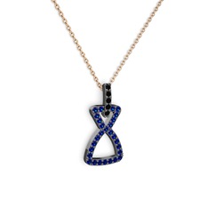 Simla Kolye - Siyah zirkon ve lab safir 925 ayar siyah rodyum kaplama gümüş kolye (40 cm rose altın rolo zincir) #xmgu8v