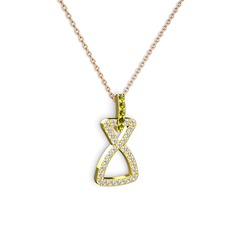 Simla Kolye - Peridot ve beyaz zirkon 18 ayar altın kolye (40 cm rose altın rolo zincir) #xoa0p