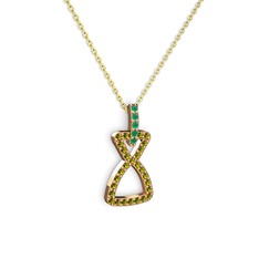 Simla Kolye - Kök zümrüt ve peridot 18 ayar rose altın kolye (40 cm altın rolo zincir) #xq5qr