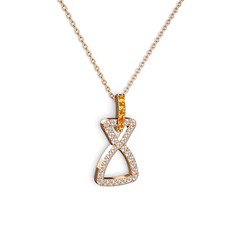 Simla Kolye - Sitrin ve beyaz zirkon 14 ayar rose altın kolye (40 cm rose altın rolo zincir) #xq6rh9