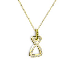 Peridot ve beyaz zirkon 14 ayar altın kolye (40 cm altın rolo zincir)