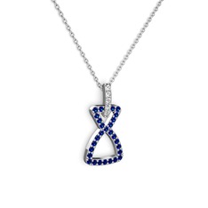 Swarovski ve lab safir 925 ayar gümüş kolye (40 cm beyaz altın rolo zincir)