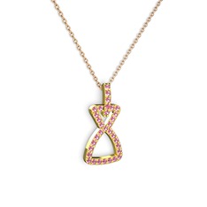 Simla Kolye - Pembe kuvars 18 ayar altın kolye (40 cm gümüş rolo zincir) #yh6zbj