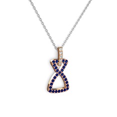 Simla Kolye - Beyaz zirkon ve lab safir 14 ayar rose altın kolye (40 cm beyaz altın rolo zincir) #yhah37