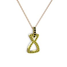 Simla Kolye - Siyah zirkon ve peridot 8 ayar altın kolye (40 cm rose altın rolo zincir) #yploae