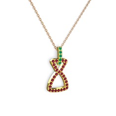 Kök zümrüt ve rodolit garnet 18 ayar altın kolye (40 cm rose altın rolo zincir)