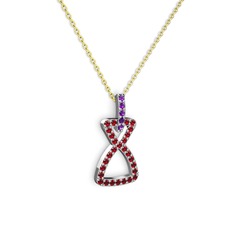 Simla Kolye - Ametist ve garnet 14 ayar beyaz altın kolye (40 cm altın rolo zincir) #z5xf84