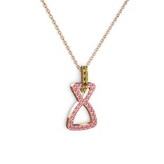 Simla Kolye - Peridot ve pembe kuvars 14 ayar rose altın kolye (40 cm rose altın rolo zincir) #z92whb