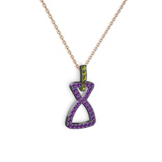 Peridot ve ametist 925 ayar siyah rodyum kaplama gümüş kolye (40 cm gümüş rolo zincir)