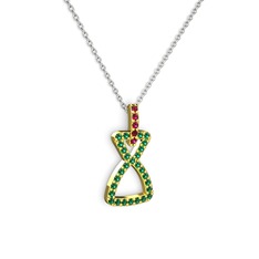 Simla Kolye - Rodolit garnet ve yeşil kuvars 18 ayar altın kolye (40 cm gümüş rolo zincir) #zdppfo