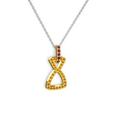 Rodolit garnet ve sitrin 925 ayar altın kaplama gümüş kolye (40 cm gümüş rolo zincir)