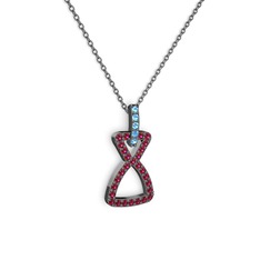 Simla Kolye - Akuamarin ve rodolit garnet 925 ayar siyah rodyum kaplama gümüş kolye (40 cm gümüş rolo zincir) #znhevd