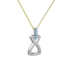 Simla Kolye - Akuamarin ve swarovski 8 ayar beyaz altın kolye (40 cm altın rolo zincir) #ztjns6