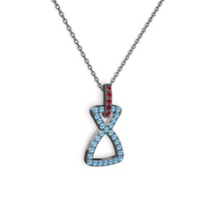 Simla Kolye - Garnet ve akuamarin 925 ayar siyah rodyum kaplama gümüş kolye (40 cm gümüş rolo zincir) #zwhwu