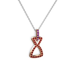 Ametist ve garnet 8 ayar rose altın kolye (40 cm gümüş rolo zincir)