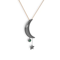 Ay Yıldız Taşlı Kolye - Yeşil kuvars 925 ayar siyah rodyum kaplama gümüş kolye (40 cm rose altın rolo zincir) #10d7r6i