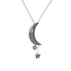 Swarovski 925 ayar siyah rodyum kaplama gümüş kolye (40 cm rose altın rolo zincir)