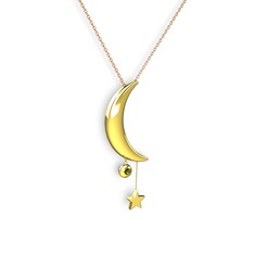 Ay Yıldız Taşlı Kolye - Peridot 14 ayar altın kolye (40 cm rose altın rolo zincir) #133fmdv