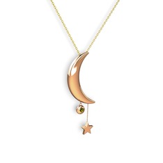 Ay Yıldız Taşlı Kolye - Peridot 14 ayar rose altın kolye (40 cm altın rolo zincir) #15bqxtn