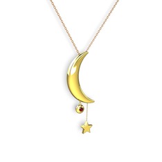 Ay Yıldız Taşlı Kolye - Garnet 14 ayar altın kolye (40 cm gümüş rolo zincir) #16g8g06