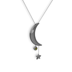 Peridot 925 ayar siyah rodyum kaplama gümüş kolye (40 cm beyaz altın rolo zincir)