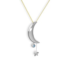 Ay Yıldız Taşlı Kolye - Akuamarin 925 ayar gümüş kolye (40 cm altın rolo zincir) #16pgtxj