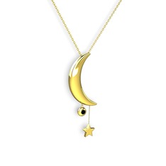 Ay Yıldız Taşlı Kolye - Siyah zirkon 8 ayar altın kolye (40 cm altın rolo zincir) #17363qd