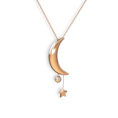 Ay Yıldız Taşlı Kolye - Beyaz zirkon 8 ayar rose altın kolye (40 cm rose altın rolo zincir) #17yst6i