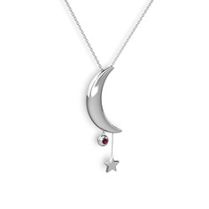 Ay Yıldız Taşlı Kolye - Rodolit garnet 18 ayar beyaz altın kolye (40 cm beyaz altın rolo zincir) #18p13zk