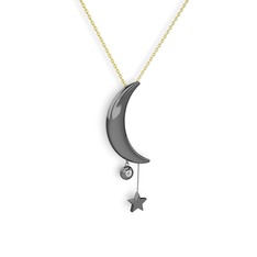 Ay Yıldız Taşlı Kolye - Swarovski 925 ayar siyah rodyum kaplama gümüş kolye (40 cm altın rolo zincir) #1alx8o6
