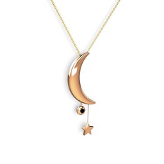 Ay Yıldız Taşlı Kolye - Siyah zirkon 18 ayar rose altın kolye (40 cm altın rolo zincir) #1bsg441