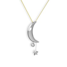 Ay Yıldız Taşlı Kolye - Beyaz zirkon 14 ayar beyaz altın kolye (40 cm gümüş rolo zincir) #1cqcypm