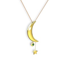 Ay Yıldız Taşlı Kolye - Yeşil kuvars 14 ayar altın kolye (40 cm rose altın rolo zincir) #1e4vgzi