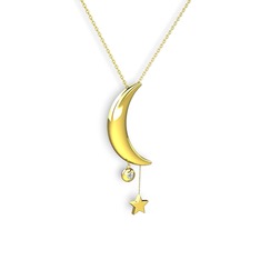 Ay Yıldız Taşlı Kolye - Beyaz zirkon 14 ayar altın kolye (40 cm altın rolo zincir) #1ftz5lo