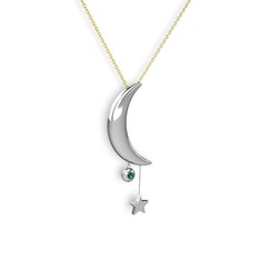 Ay Yıldız Taşlı Kolye - Yeşil kuvars 18 ayar beyaz altın kolye (40 cm gümüş rolo zincir) #1lqrltp