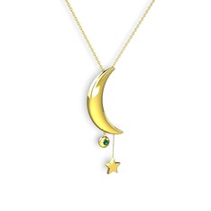 Ay Yıldız Taşlı Kolye - Yeşil kuvars 14 ayar altın kolye (40 cm gümüş rolo zincir) #1mknw3m