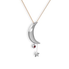 Ay Yıldız Taşlı Kolye - Garnet 18 ayar beyaz altın kolye (40 cm rose altın rolo zincir) #1pljtj4