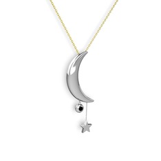 Siyah zirkon 14 ayar beyaz altın kolye (40 cm altın rolo zincir)