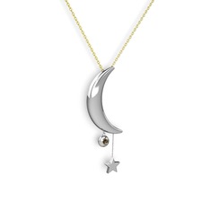 Ay Yıldız Taşlı Kolye - Dumanlı kuvars 925 ayar gümüş kolye (40 cm gümüş rolo zincir) #1vrwrdh