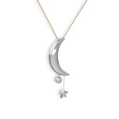 Ay Yıldız Taşlı Kolye - Beyaz zirkon 18 ayar beyaz altın kolye (40 cm rose altın rolo zincir) #1xudqpm